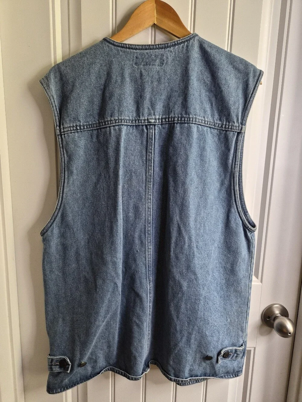 Vintage CZ Basics Mens Vest Blue Denim 90s Front Pocket Biker Grunge 2 Pac Boho